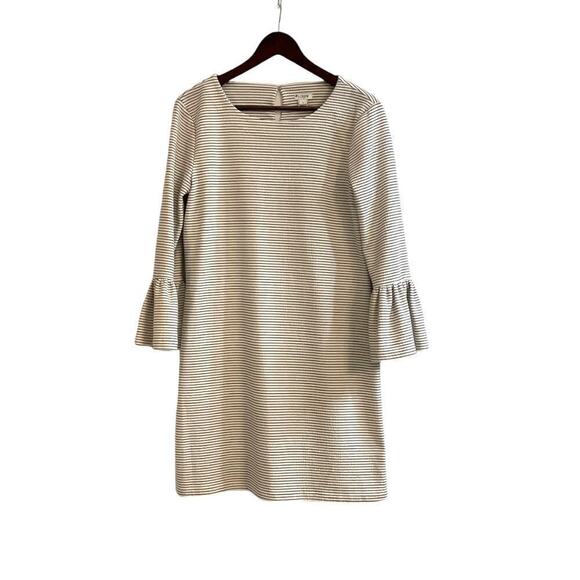 J. Crew Women's Size Small Black and Cream Striped Ruffle-Sleeve Dress - Picture 1 of 6